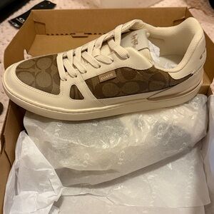 Coach Tan and Cream Patterned Sneakers